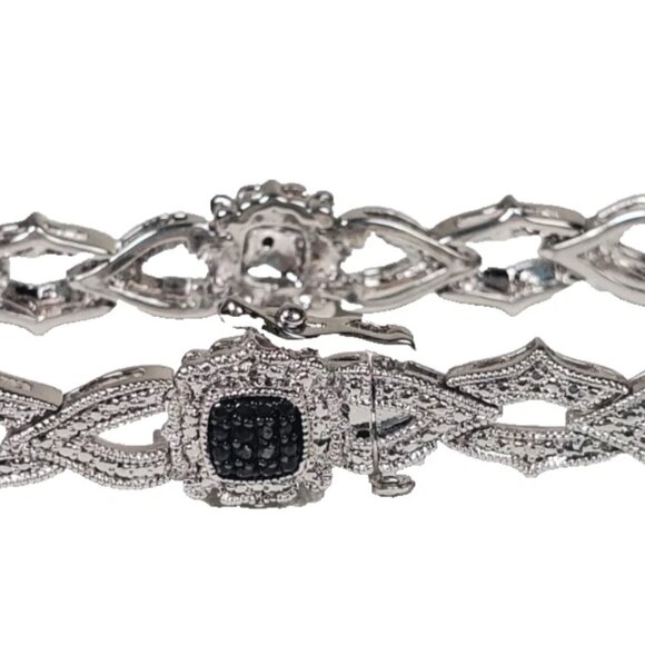 Rhodium-Plated Bracelet – Black & Clear Sparkling Stones - Picture 8 of 13